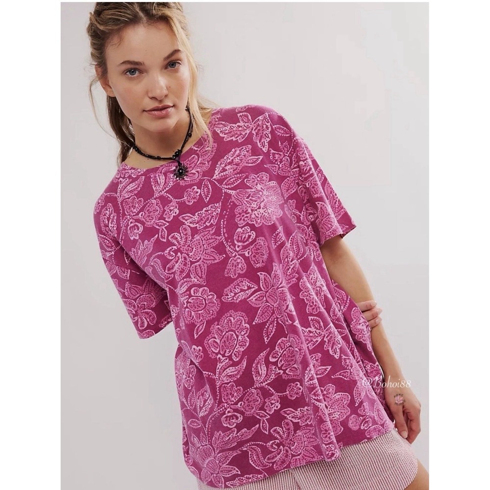 Free People We The Free Nina Printed Tee Oversized Magenta